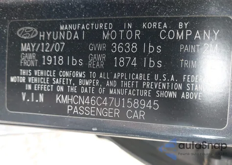 2007 Hyundai Accent Gls from USA, damaged, VIN KMHCN46C47U158945